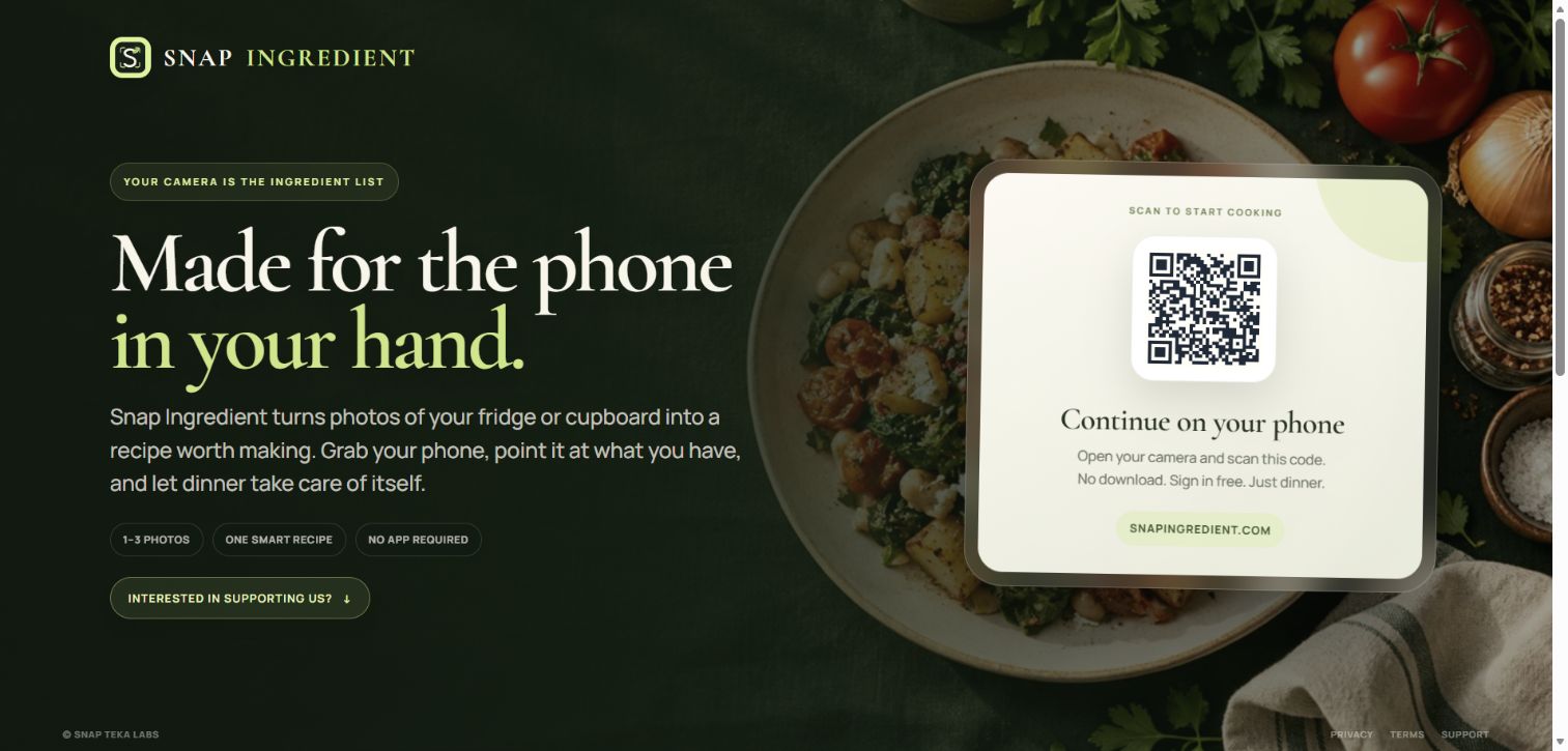 Snap Ingredient public homepage